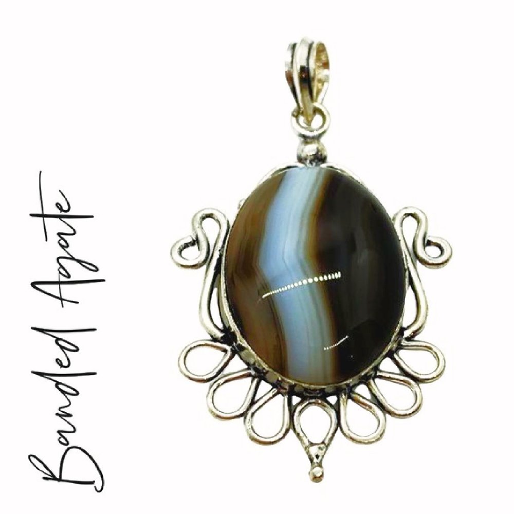 Banded Agate Handmade Pendant Womens Stone Jewelry